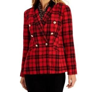 [Charter Club] Red Black Tartan Plaid Double Breasted Blazer Jacket Holiday 10